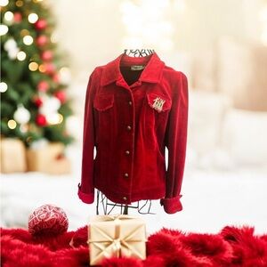 Tribal Corduroy Spandex blend Jacket - Red -Women’s Size 10 with added Brooche
